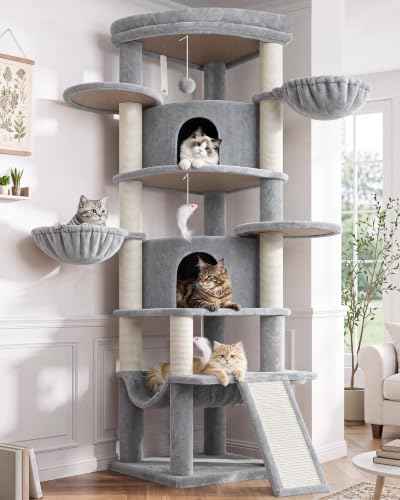 73in Corner Stable Cat Tree for Indoor Cats (Light Grey / 73 inch)