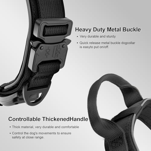 Tactical Dog Collar with IPX8 Waterproof AirTag Holder (Black / XL(19.5"-24.8"))