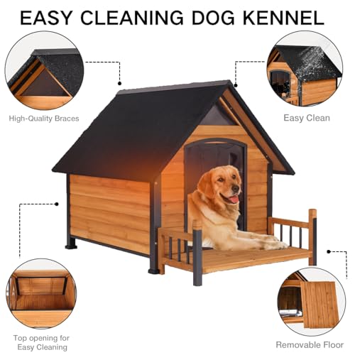 Heated Dog House Outdoor with Heating Pad Weatherproof Large Dog Kennel with Anti