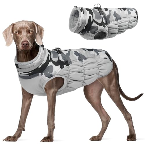 Dog Cold Weather Coats Reflective Dog Warm Jacket with Harness (Grey Camo / XL(chest:30in）)