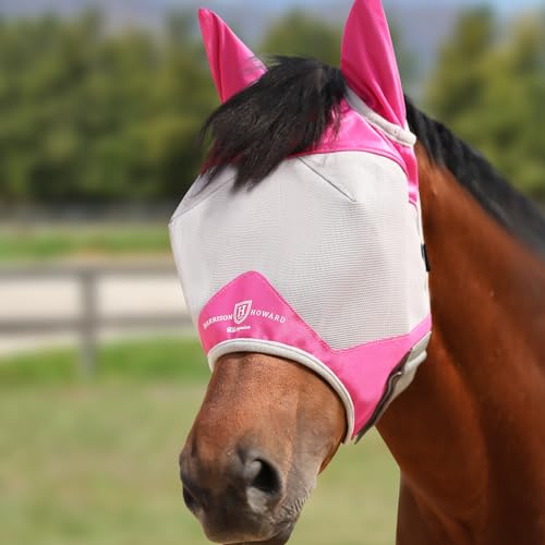 Half Face Horse Fly Mask UV Protection and Breathable for Equine Use Comfortable Magenta XL (Magenta-Grey / X-Large (Warmblood))
