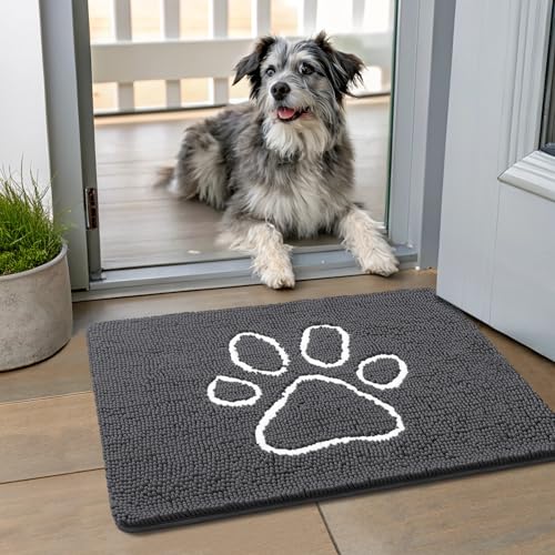 Dog Door Mat for Muddy Paws (24"X16" / Dark Grey and White)