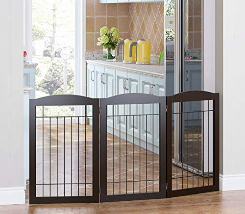 Freestanding Wire Pet Gate for Dogs (Espresso / 【3 Panels】60"W x 30"H)