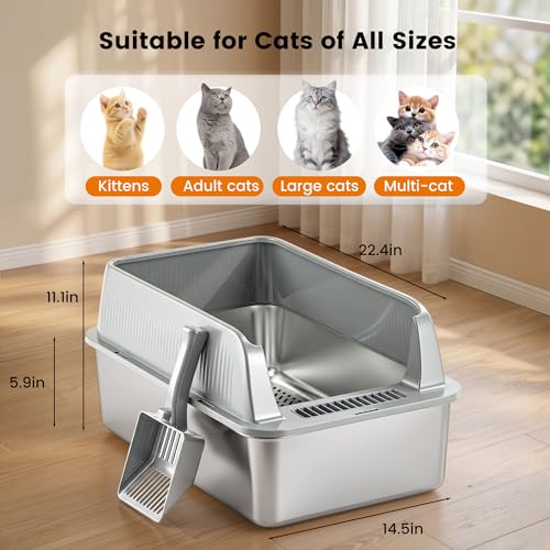 Stainless Steel Sifting Litter Box for Pine Pellets (【XL-】22.4" x 14.6" x 11")