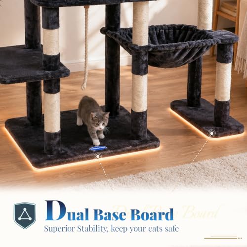 Cat Tree Tower with Stable Extended Base (Smoky Gray / 71.9 Inches)