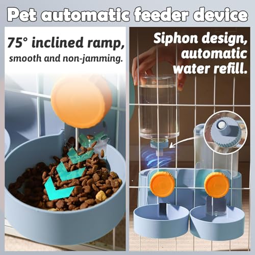 Automatic Rabbit Food and Water Dispenser for Cage (Blue)