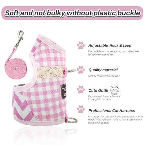 Cat Harness and Leash Set Escape Proof (Pink Plaid / Xs 2-4 lbs)