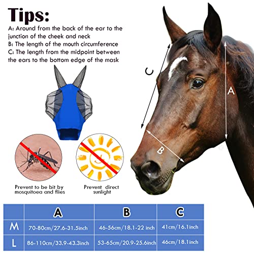 4 Pcs Horse Fly Mask with Ear (Large / Purple, Blue, Pink, Black)