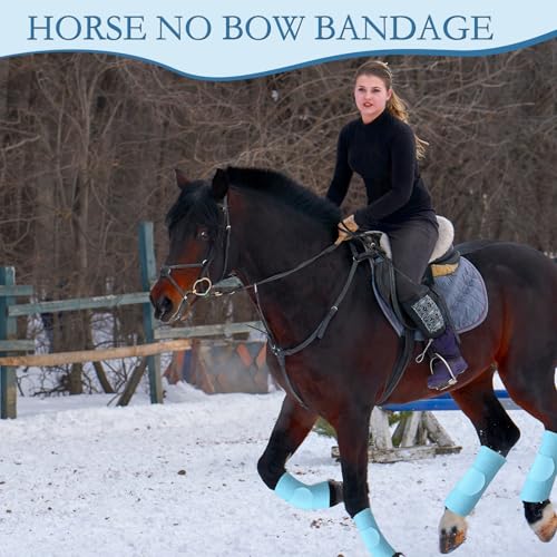 Set of 4 Horse No Bow Bandage 3D Contoured Standing Wrap Bandages Stable Nylon Horse Leg Wraps for Helping Prevent Horse from Tendon Damage and Keep Horses Clean and Safe (Light Blue)