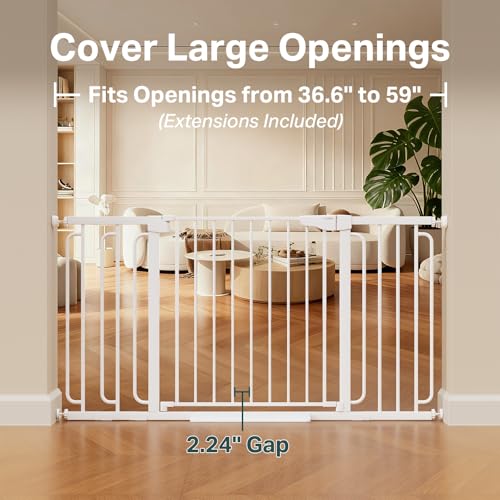 36.6 59" Extra Wide Baby Gate for Stairs (White / 36.6-59"W x 30.5"H)