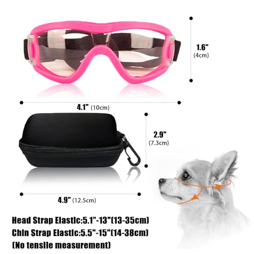 Dog Goggles Small Breed Dog Sunglasses Doggy UV Protection Glasses (Pink Frame Transparent Lens)