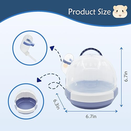 Hamster Carrier Cage Portable Cages Small Animals Carry Travel Case with Water Bottle Plastic Breathable Guinea Pig Outgoing Cage for Dwarf Hamster Ferret Chinchillas Hedgehog (【Blue】)