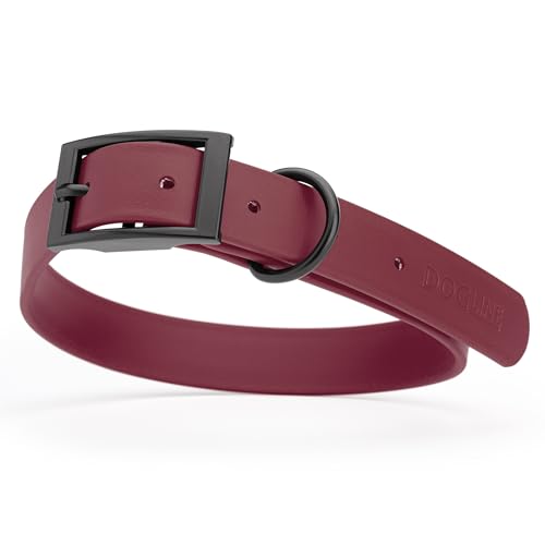 Biothane Waterproof Dog Collar Strong Coated Nylon Webbing with Black Hardware Odor (W1" x L18-22" / Merlot Burgundy)