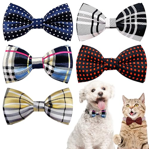5 Pack Dog Bowties Plaid for Small Dogs Slide on Collar (S/M)