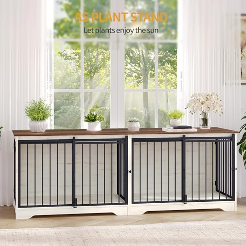 77.6" Double Dog Crate Furniture (White Brown / 77.6"L x 23.6"W x 26.4"H)