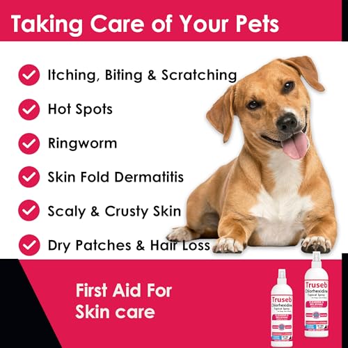 Truseb Advanced Strength Medicated Chlorhexidine for Dogs Cats Horses Skin Spray with Aloe Vera