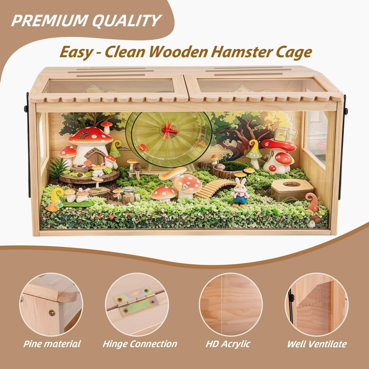 Wooden Hamster Cage (32.0"L x 16.0"W x 15.0"H)
