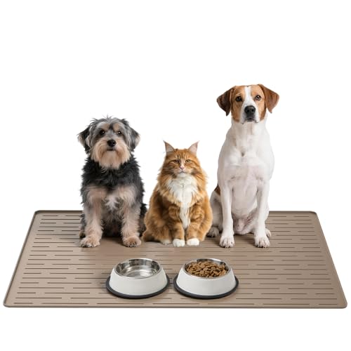 Large Dog Mats for Food and Water (Light Brown / 32"L x 24"W)