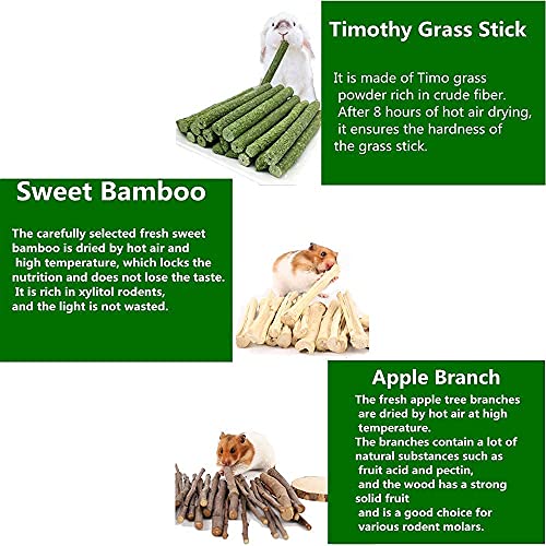 150g 3 Types of Combined Chew Toys Molar Sticks Sweet Bamboo Apple Branch Timothy Grass for Pets Chinchilla Squirrel Gerbil Hamster Squirrel Guinea Pigs (150g)