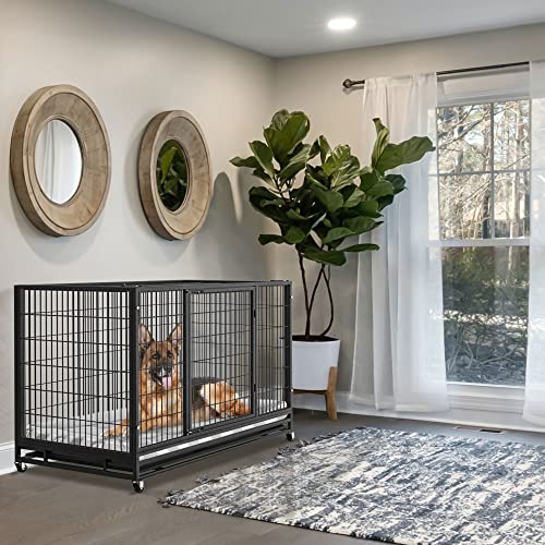 38 inch Heavy Duty Wire Dog Crate Cage Kennel for Large Dogs (Black)