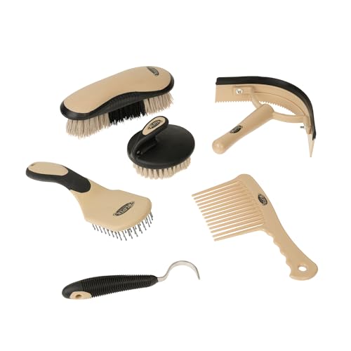 6 Piece Horse Grooming Kit (Black/Tan)