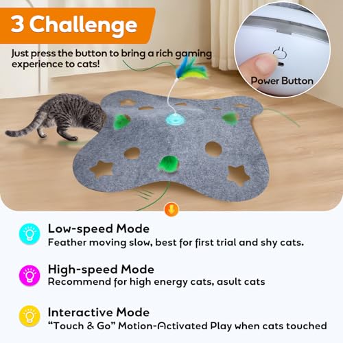 Interactive Cat Toys for Indoor Cats Exercise Toys Spin Feather Wand Tumbler Base