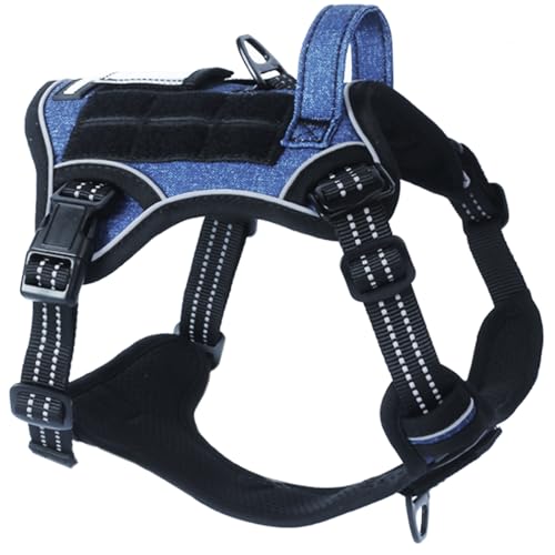 Tactical Dog Harness for Large Dogs No Pull (Denim Blue / L(Neck:19-25", Chest:21-35"))