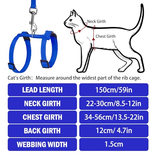 Adjustable Cat Harness and Leash Set Escape Proof Kitten Strap Collar for Walking Travel (Medium / Navy Blue)