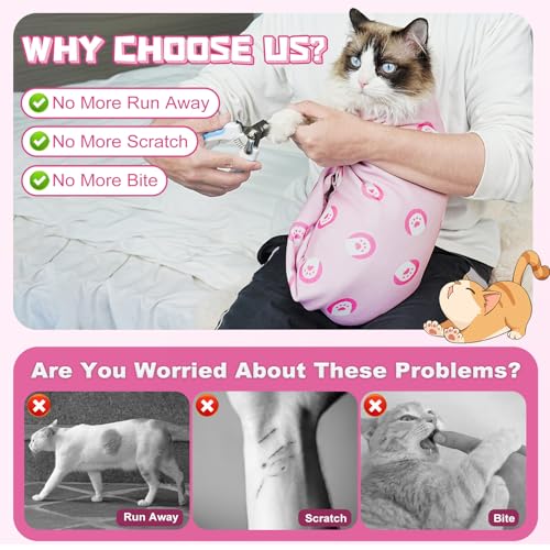 Cat Grooming Wrap for Nail Trimming (M-21.6in ( Weight:＜ 6lbs ) / PinkPaw)