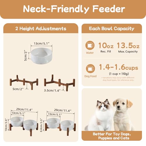 Elevated Dog Bowls (Double Bowls with Stand- Arctic White / 1.6CUPS)