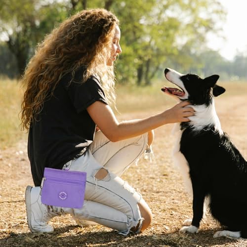 Dog Treat Pouch with Pet Training Clicker (Purple)