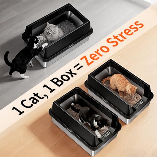 2 Pack XL Stainless Steel Litter Box with High Sides for Large Cat (Black-2Pack)