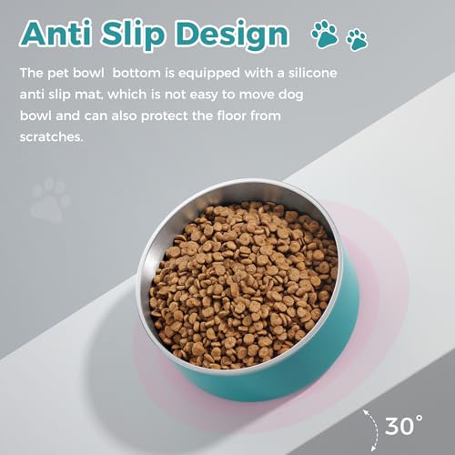 Dog Bowl Stainless Steel Food and Water Bowl (64 oz / Lake Blue)