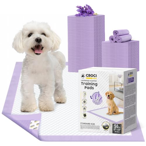 Puppy Pads with Adhesive Tabs Leak Proof Lavender Scent 22x22in 50Ct (Regular-22x22in(50Ct))