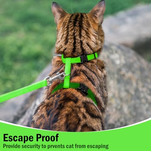 Adjustable Cat Harness and Leash Set Escape Proof Kitten Strap Collar for Walking Travel (Medium / Green)