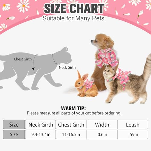 Cat Harness and Leash Set with Bow Knot (Pink Flowers)