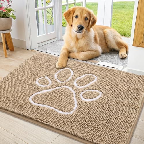 Dog Door Mat for Muddy Paws (36"X24" / Beige and White)