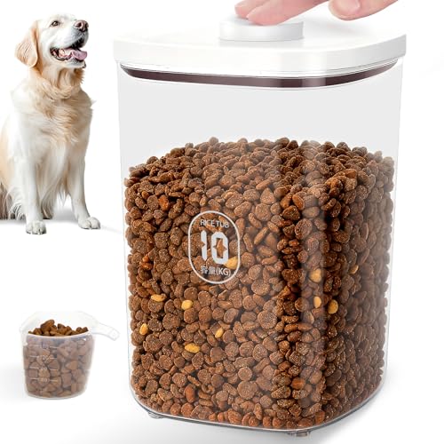 10Lbs 10.57Qt Airtight Dog Cat Food Storage Container and Dog Treat Containers BPA (White-10L-A)