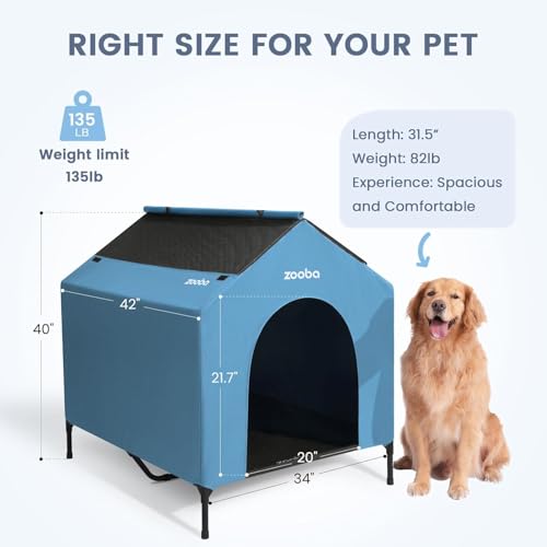 42" 2-in-1 Dog House for Medium Dogs, Elevted Dog House Outdoor/Indoor, Puppy Shelter Outside,Water Resistant 600D PVC and Durable 2x1 Textilene Raised Dog Bed(Blue) (X-Large: 42inch)