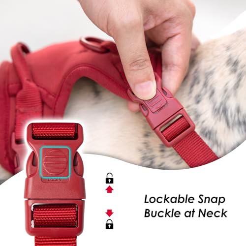 No Pull Dog Harness for Large Sized Dogs Puppy Vest No Choke (Burgundy Red / XL(Neck:24.8-38.6", Chest:29.1-45.3"))