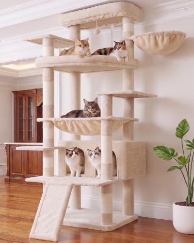 Tall Cat Tree for Large Cat (Beige / 75.2 inch)