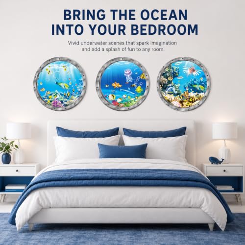 Ocean Animals World Under Sea Wall Decor Jellyfish Shark Fishes Coral 3pack (Blue 06)