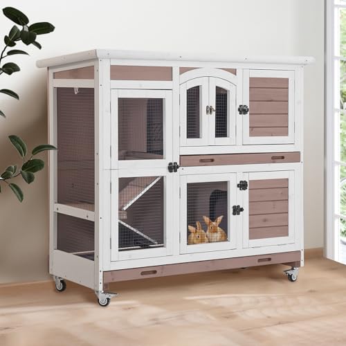 Two Story Rabbit Hutch with Chew (Beige)