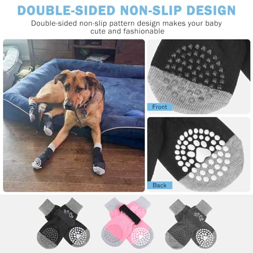 Anti Slip Dog Socks to Prevent Licking Paws for Hardwood Floors (Pearl Paw-Grey / Large (4 Count))