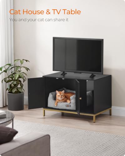 Cat Litter Box Enclosure (Black + Gold / L (31.5"l X 19.7"w X 21.7"h))
