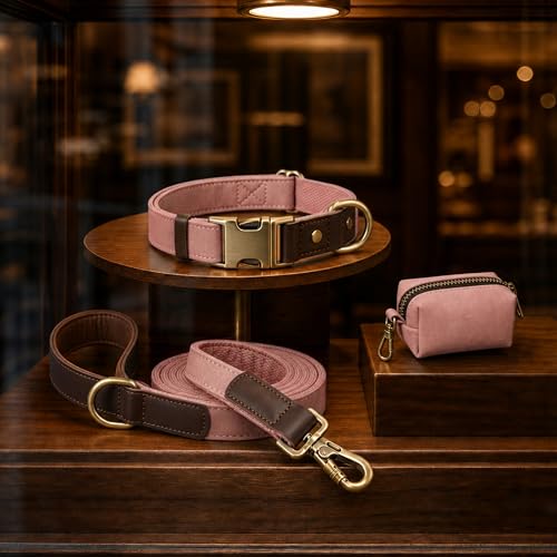 PU Leather Dog Collar for Large Dogs (Pink / XL: Neck 20-27", Width 1¼")