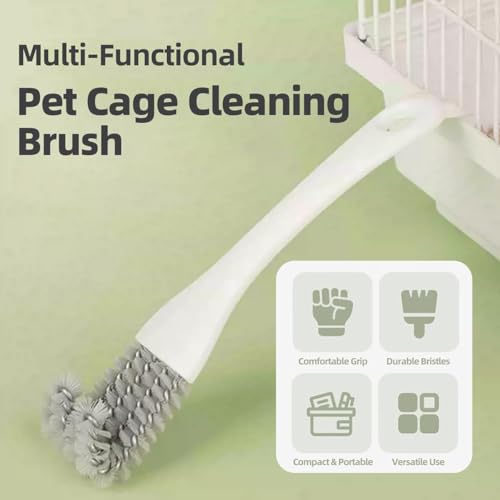 2-in-1 Bird Cage Cleaner Brush & Scoop with Long Handle and Curved Brush Head - for Parrot Perch, Kennel Cage Cleaning, Bird Cage Accessories Maintenance