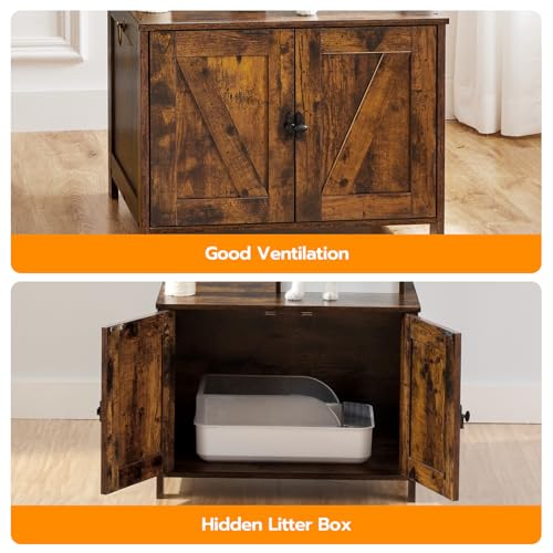 Cat Tree with Litter Box Enclosure for Indoor (Rustic Brown)
