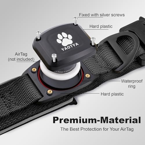 Tactical Dog Collar with IPX8 Waterproof AirTag Holder (Black / XL(19.5"-24.8"))