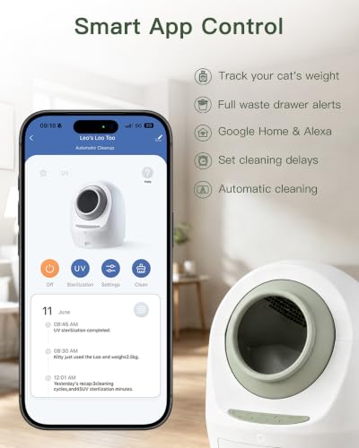 Casa Leo Automatic Self Cleaning Cat Litter Box Bundle with App Control (Green)